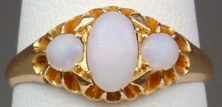 Antique Victorian 18k Gold White Opal Cabochon 3 Stone Ring Size 8.  5