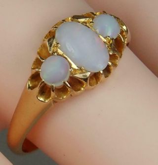 Antique Victorian 18K Gold White Opal Cabochon 3 Stone Ring Size 8.  5 2