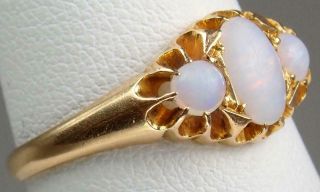 Antique Victorian 18K Gold White Opal Cabochon 3 Stone Ring Size 8.  5 3