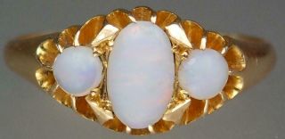 Antique Victorian 18K Gold White Opal Cabochon 3 Stone Ring Size 8.  5 6