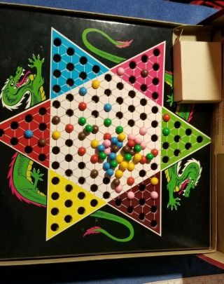 Vintage Chinese Checkers Game Board & Marbles 1970 