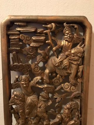 Vintage Chinese Hand Carved Wood Gold Gilded Wall Panel 2