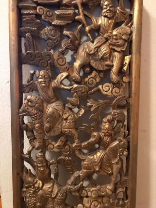 Vintage Chinese Hand Carved Wood Gold Gilded Wall Panel 3