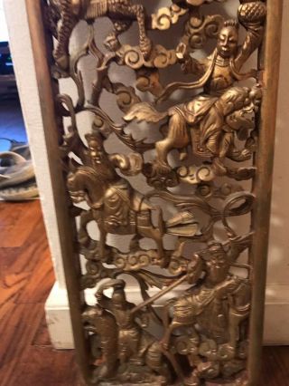 Vintage Chinese Hand Carved Wood Gold Gilded Wall Panel 4