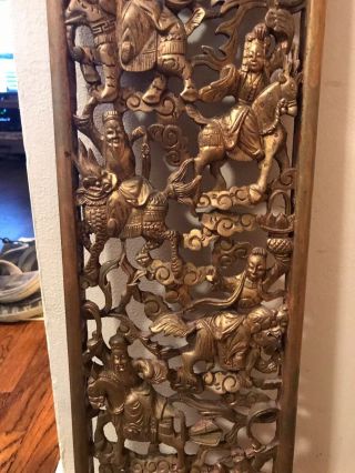Vintage Chinese Hand Carved Wood Gold Gilded Wall Panel 5