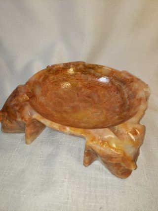 Vintage Carved Onyx Stone Heavy Ashtray Mexican Aztec Mayan Dark 6 Inches 13