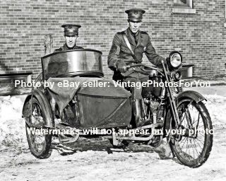 Vintage West Virginia State Policemen Harley Davidson Motorcycle Sidecar Photo