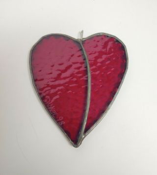 Red Heart Leaded Stained Glass Suncatcher Vintage Hand Crafted Window Figurine