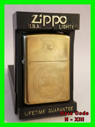 Solid Brass U.  S.  Naval Seabee Construction Battalion Vintage Zippo Lighter & Box