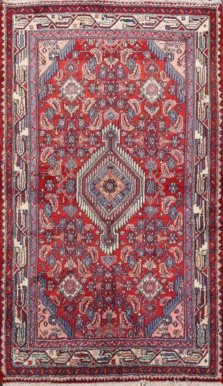 Vintage Geometric Hamedan Hand - Knotted Area Rug Traditional Carpet 4x6