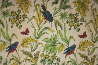 Boussac Curtain Vintage French Drape Colorful Floral And Bird Pattern Left Panel