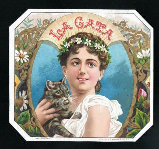 Scarce 1880s Cigar Box Sample Label -.  La Gata - The Cat