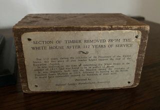 Antique Piece Of Wood Removed From The White House In 1927 With Paper Tag