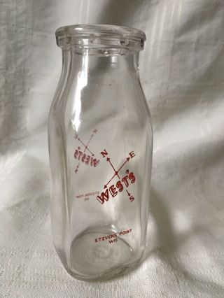 Vintage Half Pint Milk Bottle West’s Dairy Stevens Point Wisconsin