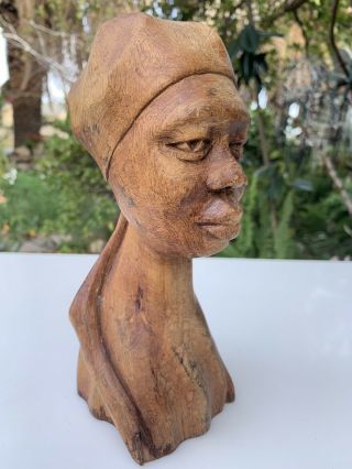 Vintage Hand Carved Wood African Woman Head Face Figurine Sculpture Decor
