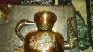 Vintage Asian Oriental Tea Pot Brass Copper Fish Dragon
