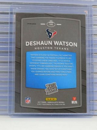 2017 Donruss Optic Deshaun Watson Holo Prizm Rated Rookie RC 195 Texans V65 2