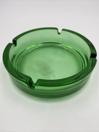 Made In France Green Vintage Glass Ashtray Round 5.  5”