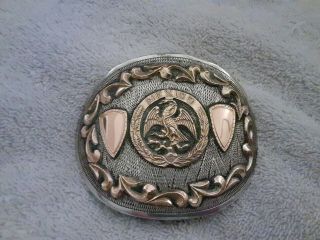 Antique Sterling Silver & 14k Gold Belt Buckle With Mexican Seal