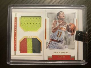 2018 - 19 Panini National Treasures Trae Young Dual Patch Rc Rookie Card /25 Hawks
