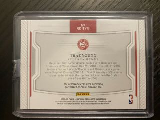 2018 - 19 Panini National Treasures Trae Young Dual Patch RC Rookie Card /25 Hawks 2