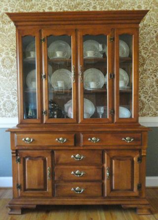 Tell City Chair Hard Rock Maple China Cabinet /buffet Lighted Andover 8488 8491