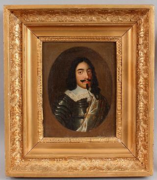 Small 19thc Antique Portrait Oil Painting,  17thc Royalty Cavalier Man Armor Nr