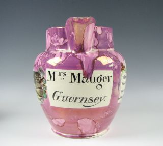 Antique Sunderland Pink Luster Large Pitcher Creamware Glaze