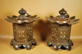 Antique Japanese Hanging Temple Lanterns / 1 Pair / Kyoto Buddhist Toro