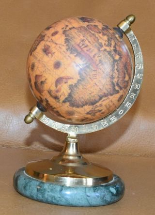 Vintage Globe With Brass And Green Marble Base.  Home Or Office Decor.  6.  5 " Tall