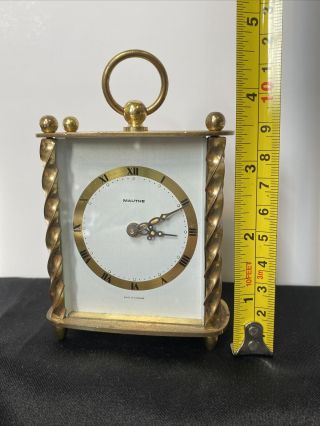 Rare Germany Mauthe Art Deco Brass Desk Clock With Bells Chime Vintage Small