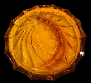 Vintage Unique Amber Glass Ashtray Swirl Pattern Point Edges Center Holder Heavy 3