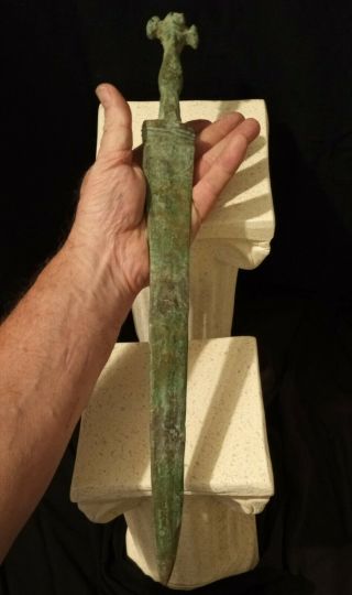 Museum Grade 1200 B.  C.  Ancient Luristan Bronze Dagger Animal Head Rams & Face