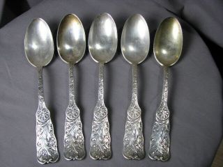 Set 5 1885 Gorham Antique St Cloud Sterling Silver 7 " Spoon Vintage Tablespoons