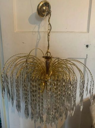Vintage Antique Chandelier 5 Tier Waterfall Brass Ceiling Light Lamp Glass Drops