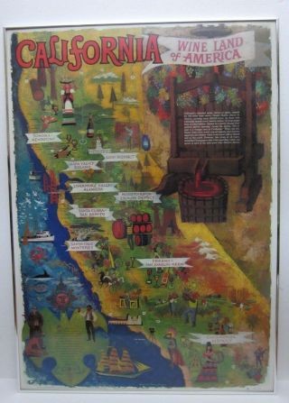 Vtg California - Wine Land Of America Poster By: A.  Gonzalez 
