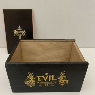 Gurkha Evil Cigar Box Empty Black Wood Gold Accents Removable Slide Lid Humidor