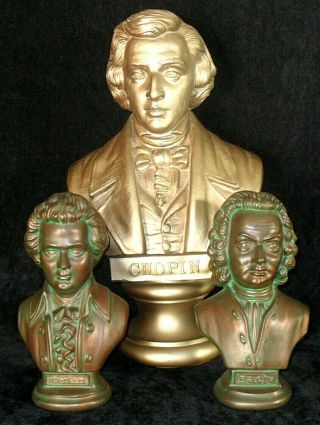Set Of 2 Vintage Bach Or Mozart Bust Statue Music Composer Musician