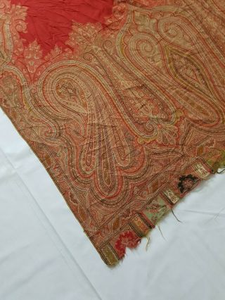 Antique French Paisley Kashmir Shawl Woolen Multi Color 308x142cm 4
