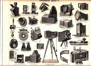 1894 Old Photo Cameras Antique Engraving Print