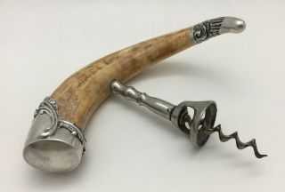 Fabulous American Antique Sterling Silver & Wild Boar Tusk Corkscrew 