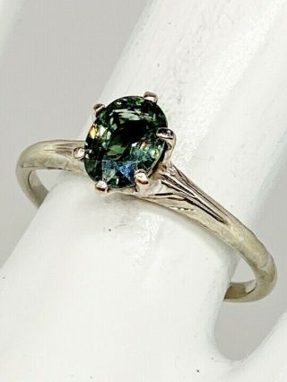 Antique 1920s $2400 1.  25ct Natural Blue Green Sapphire 14k White Gold Ring