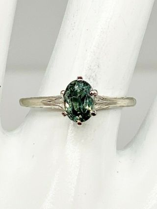 Antique 1920s $2400 1.  25ct Natural Blue Green Sapphire 14k White Gold Ring 3