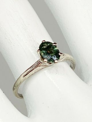 Antique 1920s $2400 1.  25ct Natural Blue Green Sapphire 14k White Gold Ring 5
