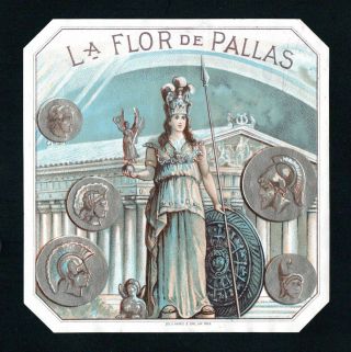 Scarce 1880s Cigar Box Sample Label - La Flor De Pallas - Silver Gild