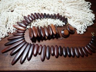 Vintage Honduras Mahogany Wood Statement Necklace,  Bracelet & Earrings Unusual