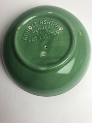 Ashtray Anholt Green Ceramic Vtg Denver Colo MCM 3