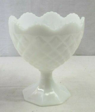 Vintage Milk White Glass Pedestal Bowl With A Diamond Design Great Home Decor