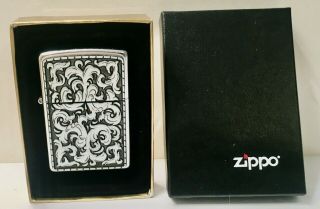 2003 Zippo Marlboro " Storming Scroll " Cigarette Lighter And Box,
