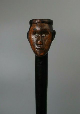 Fine Old Antique South African Tribal Art Carved Wood Zulu Staff Stick Metal Eye